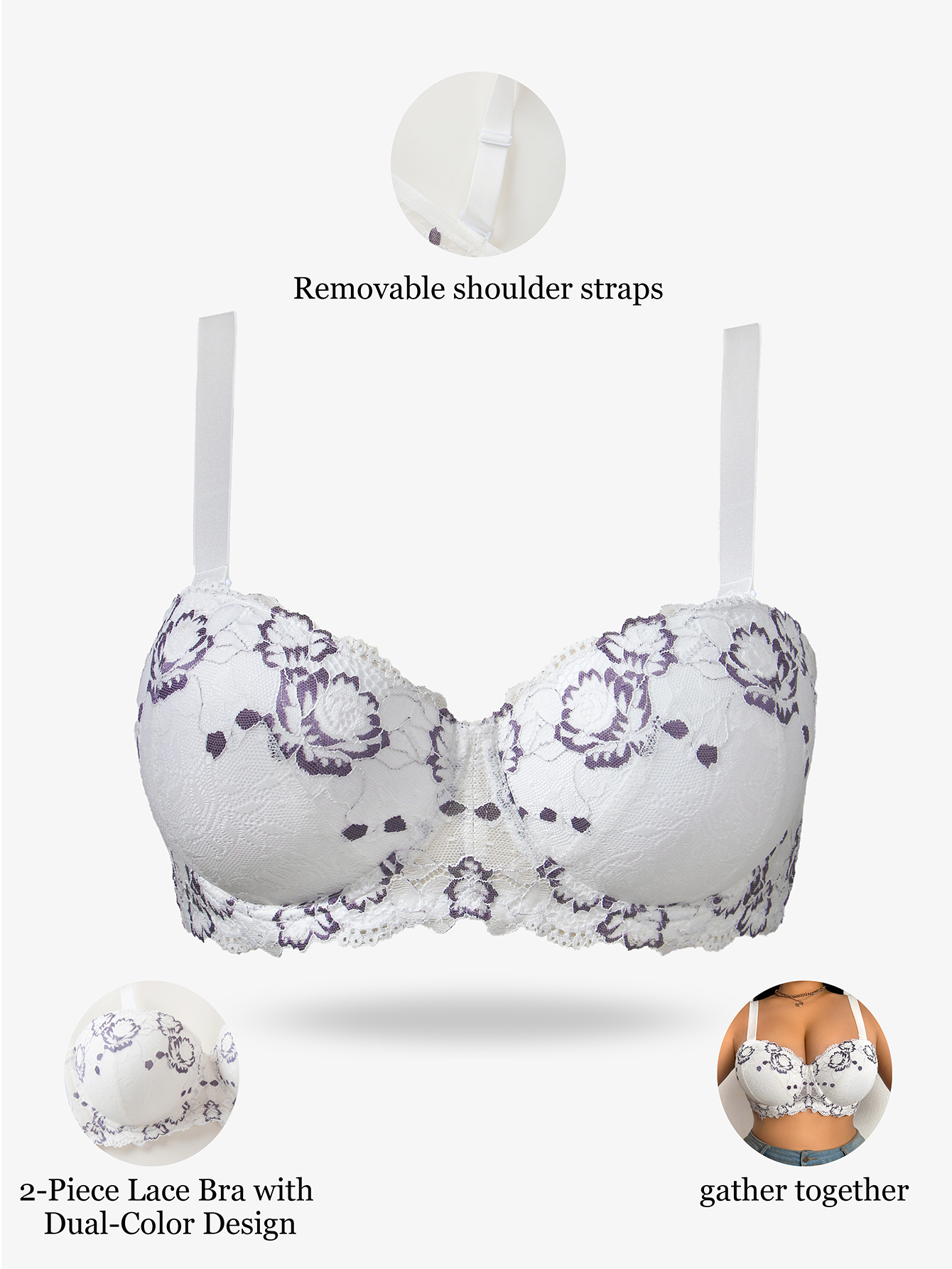 Plus Size Lace & Embroidery Wo - Push Up Bra Padded review and price