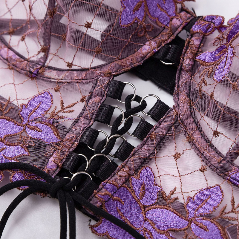 Bikini Thin Embroidered Bra Se - Garter Belt Set review and price