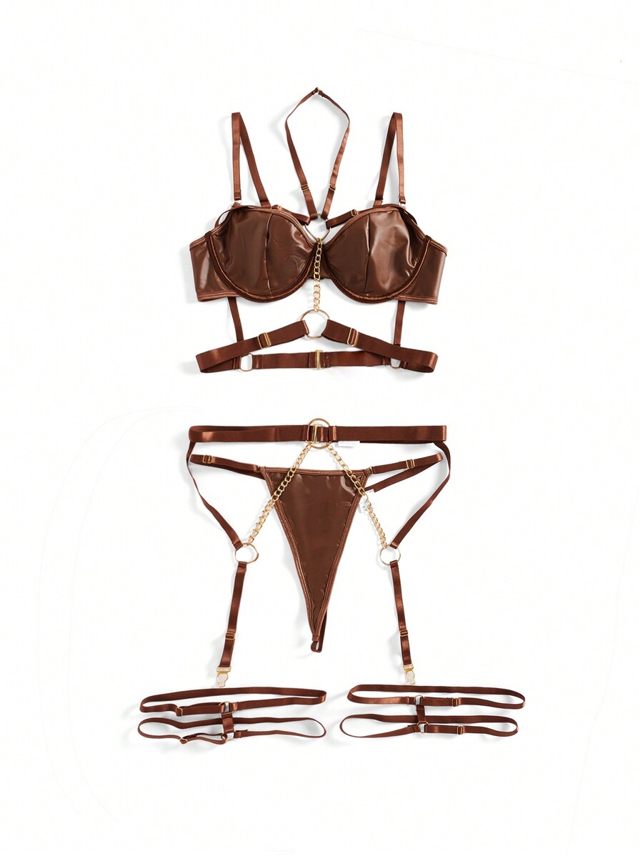 Patent Leather Underwire Bra A - Garter Belt Set review and price
