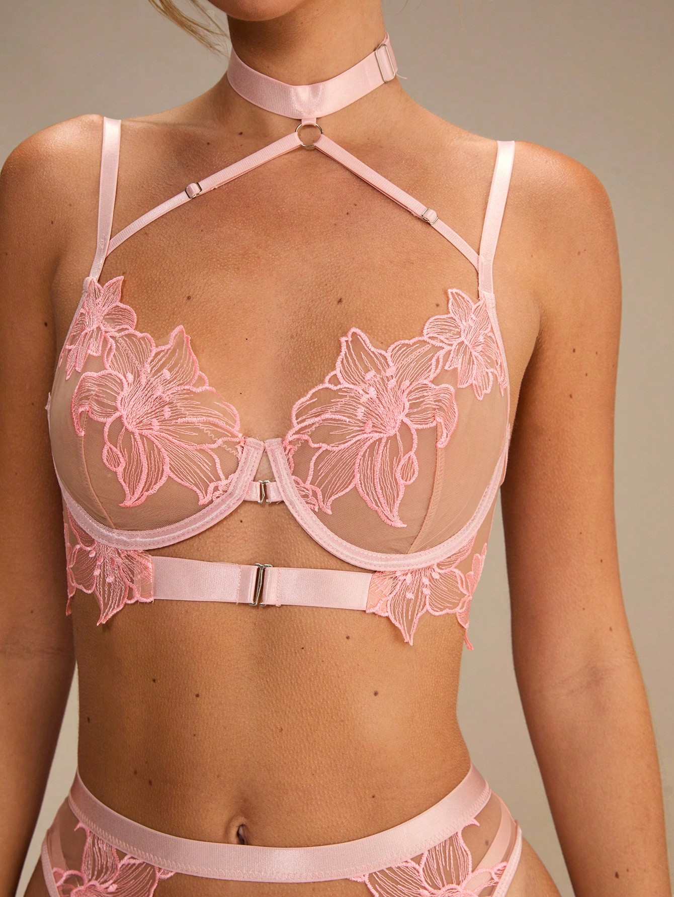 Pink Floral Lace Sheer Front-O - Garter Belt Set review and price