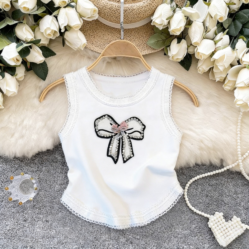White Lace Trim Rhinestone Bow - Cami Top Lace review and price